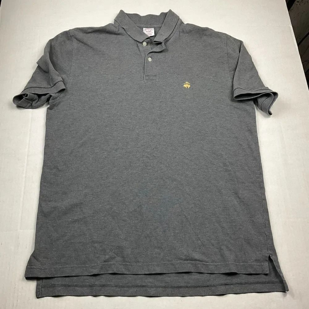 Brooks Brothers Mens Performance Polo Shirt Gray Short Sleeve Casual Top LARGE